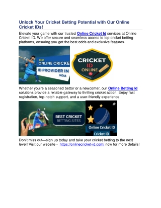 Unlock Your Cricket Betting Potential with Our Online Cricket IDs!