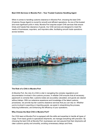 Best CHA Services in Mundra Port – Your Trusted Customs Handling Agent