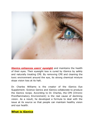 igenics enhances users eyesight and maintains