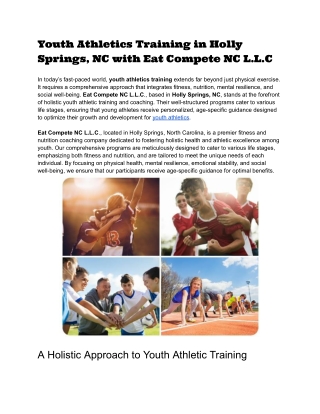 Youth Athletics Training in Holly Springs NC with Eat Compete NC L.L.C