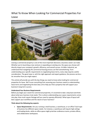 What To Know When Looking For Commercial Properties For Lease