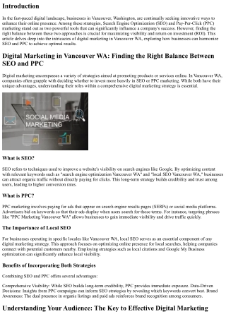 Digital Marketing in Vancouver WA: Finding the Right Balance Between SEO and PPC