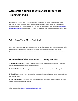 accelerate your skills with short term phaco