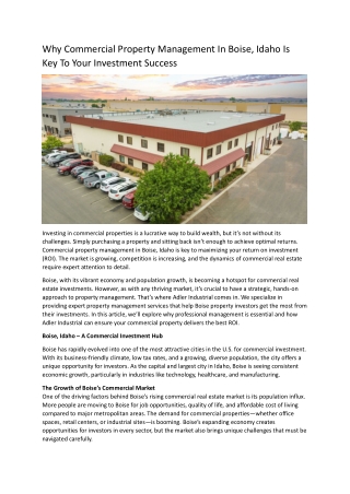 Why Commercial Property Management In Boise, Idaho Is Key To Your Investment Success