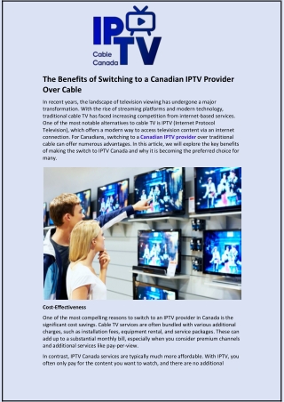 The Benefits of Switching to a Canadian IPTV Provider Over Cable