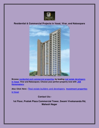 Residential & Commercial Projects in Vasai, Virar, and Nalasopara