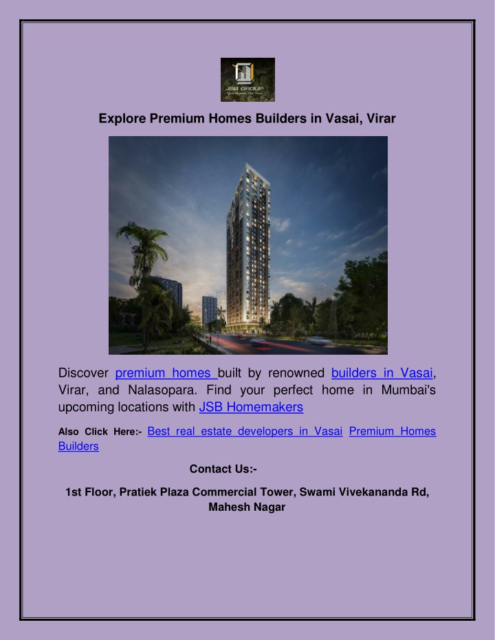 explore premium homes builders in vasai virar