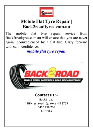 Mobile Flat Tyre Repair  Back2roadtyres.com.au