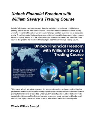 Unlock Financial Freedom with William Savary's Trading Course