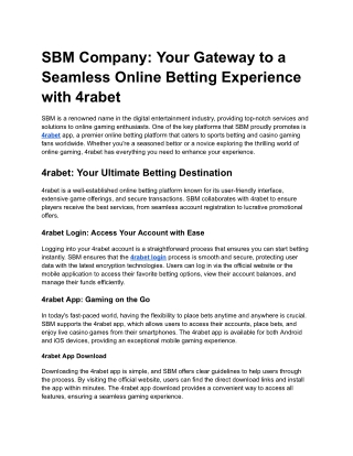 SBM Company_ Your Gateway to a Seamless Online Betting Experience with 4rabet