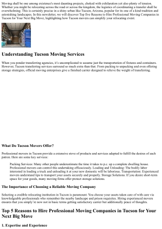 Top five Reasons to Hire Professional Moving Companies in Tucson for Your Next B
