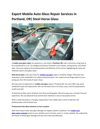 Expert Mobile Auto Glass Repair Services in Portland, OR| Steel Horse Glass