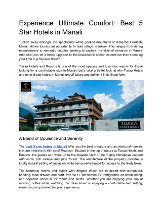 Experience Ultimate Comfort_ Best 5 Star Hotels in Manali