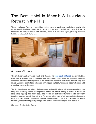 The Best Hotel in Manali_ A Luxurious Retreat in the Hills