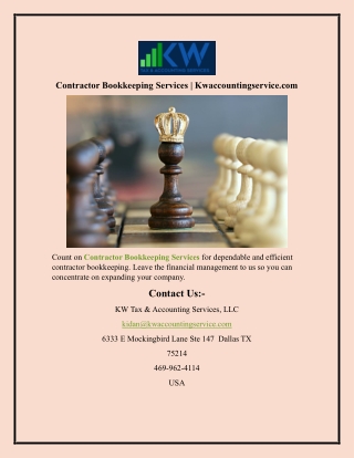 Contractor Bookkeeping Services  Kwaccountingservice