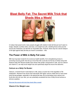 Blast Belly Fat: The Secret Milk Trick that Sheds 9lbs a Week!