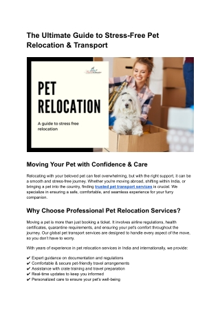 The Ultimate Guide to Stress-Free Pet Relocation & Transport