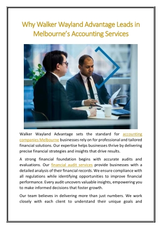 Why Walker Wayland Advantage Leads in Melbourne’s Accounting Services