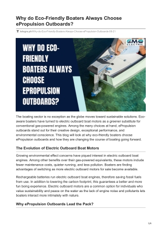 Why do Eco-Friendly Boaters Always Choose ePropulsion Outboards