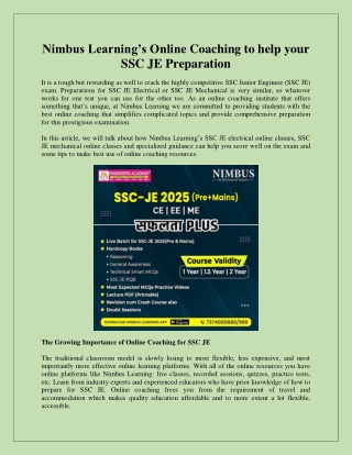 Nimbus Learning’s Online Coaching to help your SSC JE Preparation