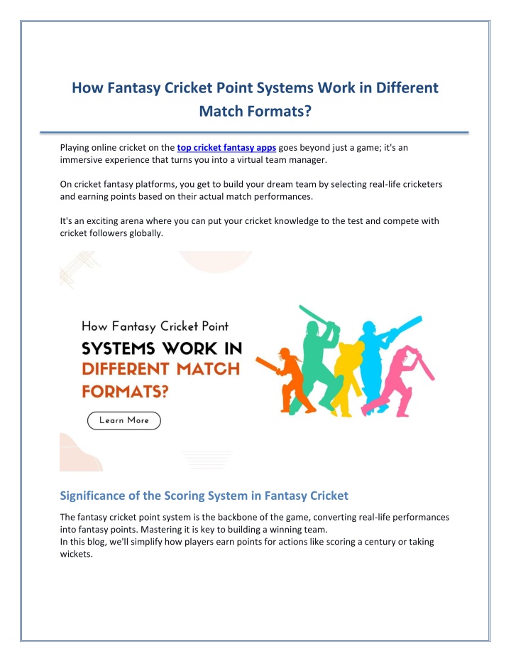 how fantasy cricket point systems work