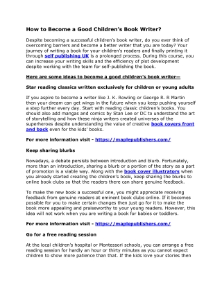 How to Become a Good Children’s Book Writer
