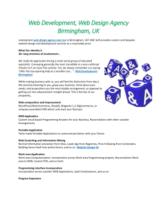 Web Development, Web Design Agency Birmingham, UK