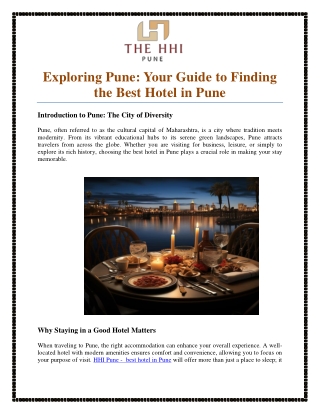 Exploring Pune: Your Guide to Finding the Best Hotel in Pune