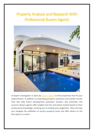 Property Analysis and Research With Professional Buyers Agents