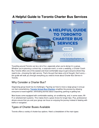 A Helpful Guide to Toronto Charter Bus Services