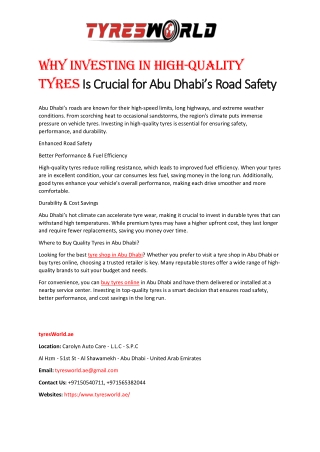 Why Investing in High-Quality Tyres Is Crucial for Abu Dhabi’s Road Safety