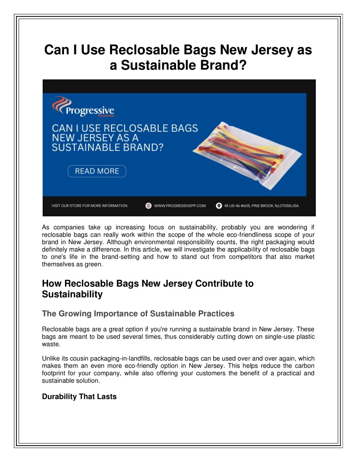 can i use reclosable bags new jersey