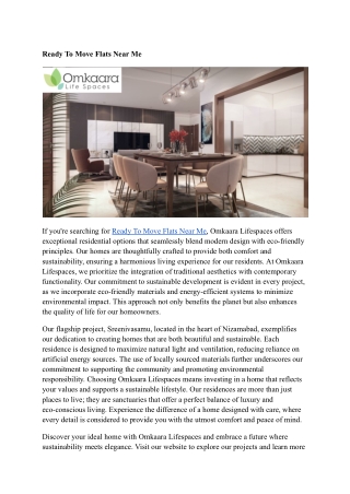 Ready To Move Flats Near Me | Omkaara Lifespaces