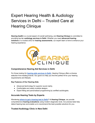 Expert Hearing Health & Audiology Services in Delhi – Trusted Care at Hearing Clinique