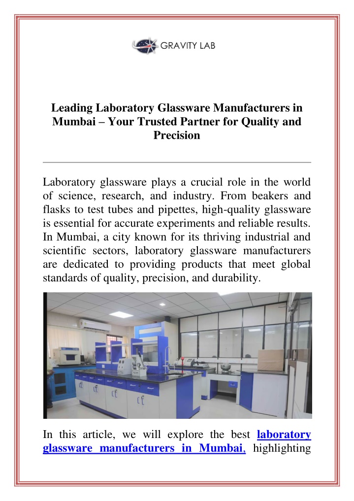 leading laboratory glassware manufacturers