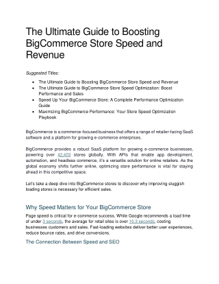 The Ultimate Guide to Boosting BigCommerce Store Speed and Revenue