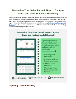 Streamline Your Sales Funnel: How to Capture, Track, and Nurture Leads Effective