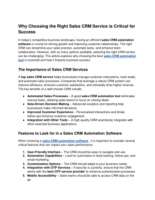Why Choosing the Right Sales CRM Service is Critical for Success