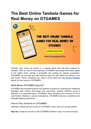 The Best Online Tambola Games for Real Money on GTGAMES