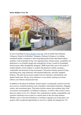 Home Builders Near Me | Omkaara Lifespaces