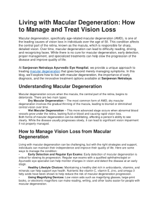 Living with Macular Degeneration How to Manage and Treat Vision Loss