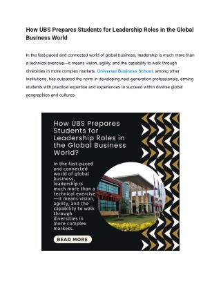 How UBS Prepares Students for Leadership Roles in the Global Business World