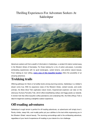 Thrilling Experiences For Adventure Seekers At Sakleshpur