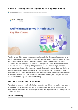 Artificial Intelligence in Agriculture Key Use Cases