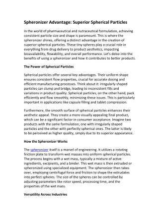 Spheronizer Advantage ,Superior Spherical Particles