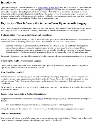Key Factors That Influence the Success of Your Gynecomastia Surgery