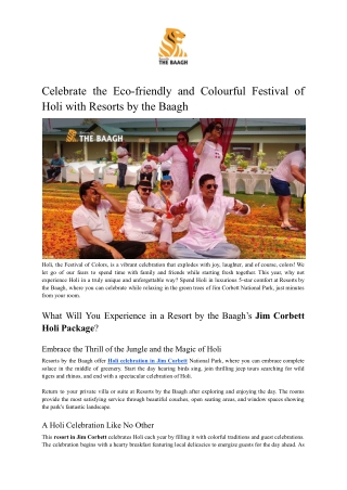 Celebrate Eco-friendly and Colourful Festival of Holi with Resorts by the Baagh