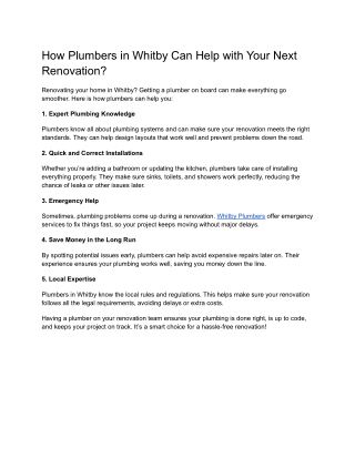 how plumbers in whitby can help with your next