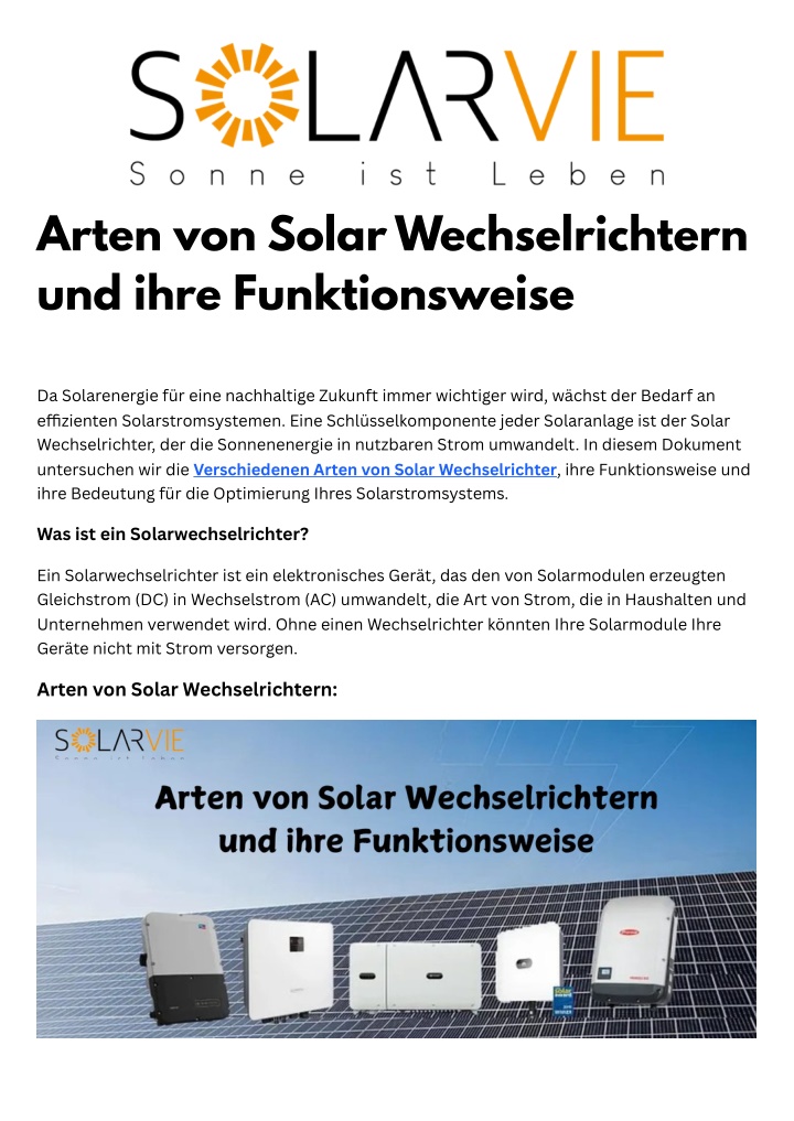 arten von solar wechselrichtern und ihre