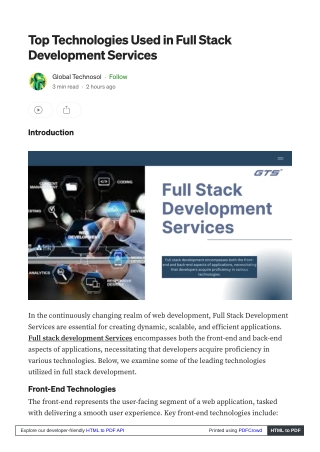 Top Technologies Used in Full Stack Development Services